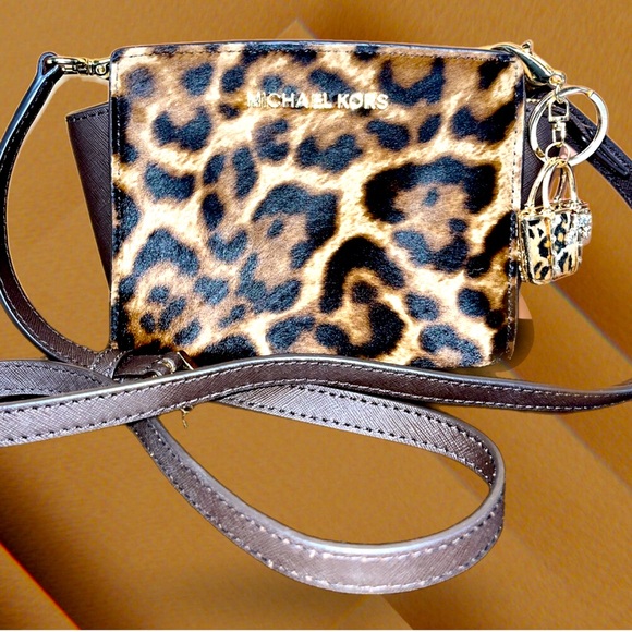 MICHAEL KORS RARE Selma Leopard Hair Calf & Brown Leather Mini Crossbody w/COA - Picture 1 of 7